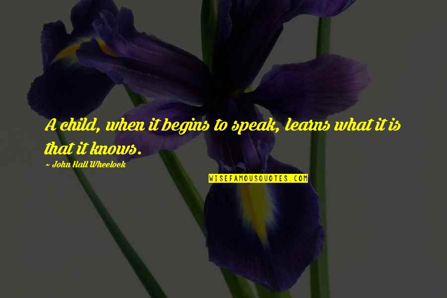 Wheelock Quotes By John Hall Wheelock: A child, when it begins to speak, learns