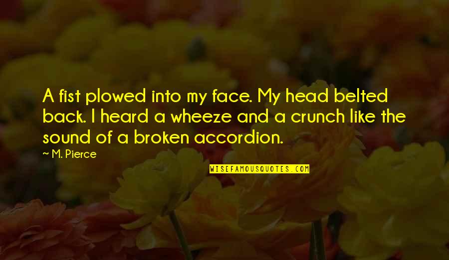 Wheeze Sound Quotes By M. Pierce: A fist plowed into my face. My head