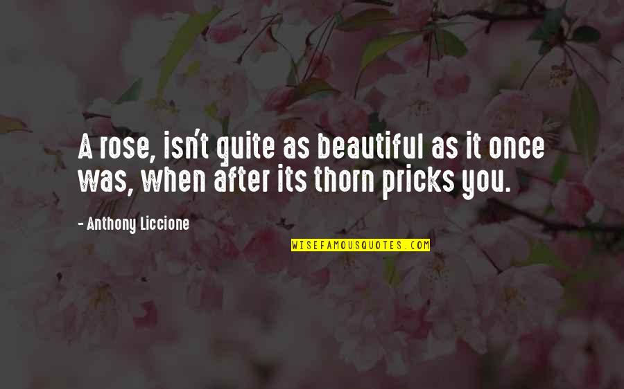When Feelings Are Hurt Quotes By Anthony Liccione: A rose, isn't quite as beautiful as it