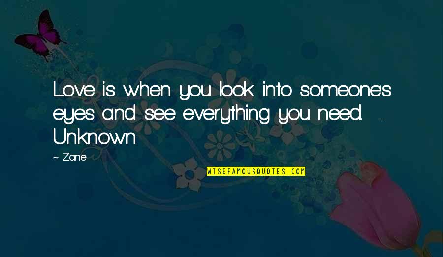 When I Look Into Your Eyes Quotes By Zane: Love is when you look into someone's eyes