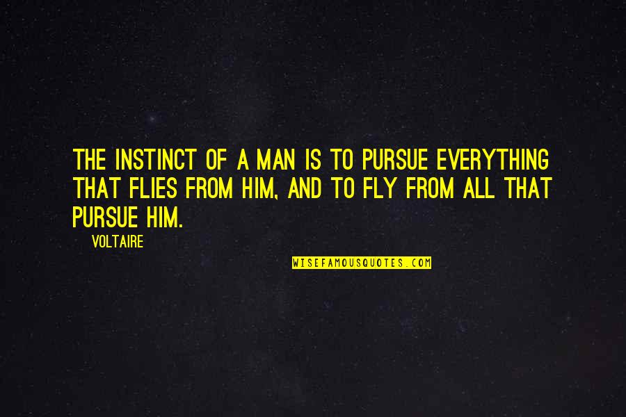 When I'm Dead And Gone Quotes By Voltaire: The instinct of a man is to pursue