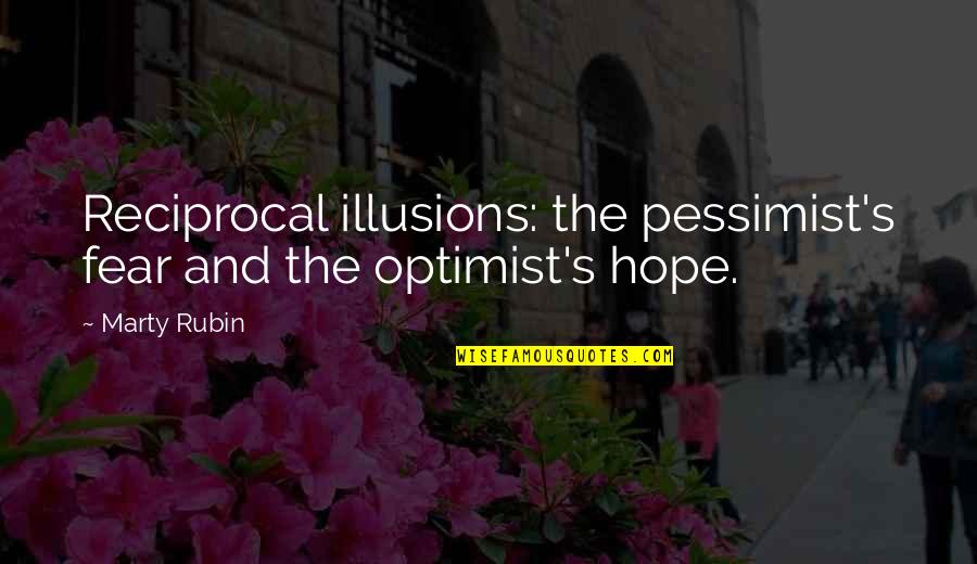 When Something Tragic Happens Quotes By Marty Rubin: Reciprocal illusions: the pessimist's fear and the optimist's