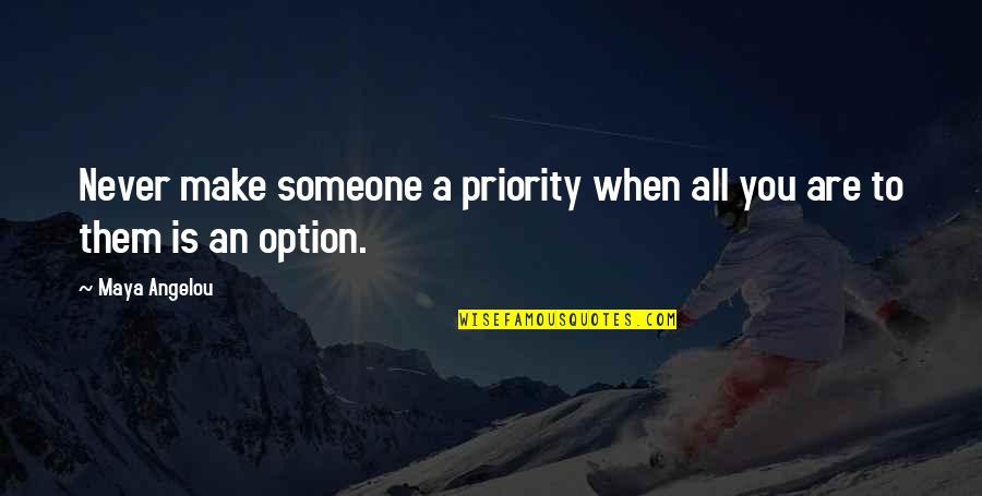 When You Are Not Priority Quotes By Maya Angelou: Never make someone a priority when all you