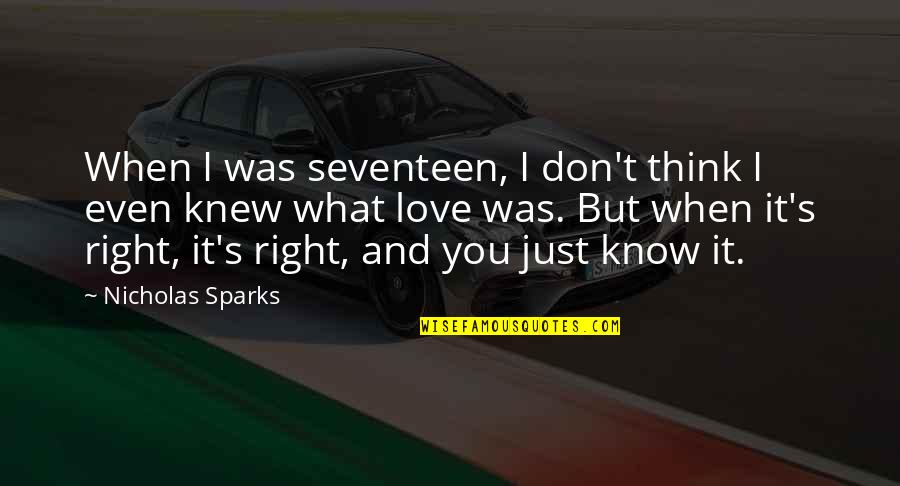 When You Know It's Love Quotes By Nicholas Sparks: When I was seventeen, I don't think I