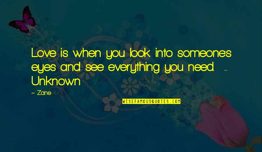 When You Need Someone The Most Quotes By Zane: Love is when you look into someone's eyes