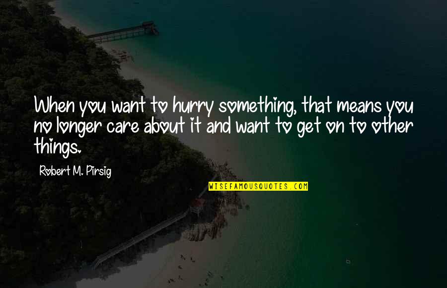 When You No Longer Care Quotes By Robert M. Pirsig: When you want to hurry something, that means