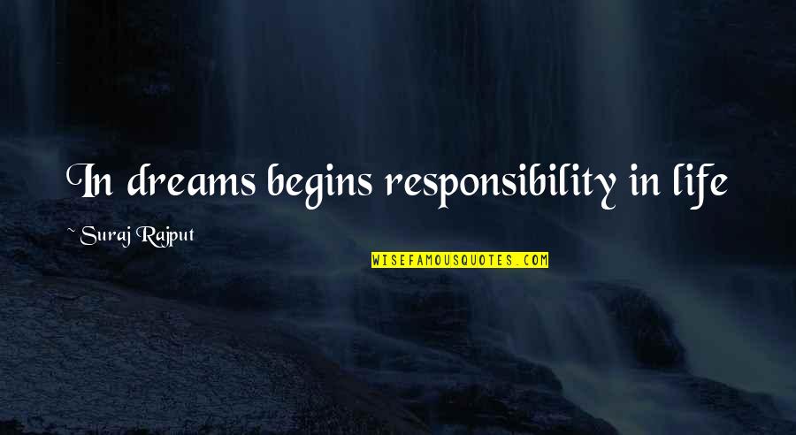When You Think About Someone Quotes By Suraj Rajput: In dreams begins responsibility in life