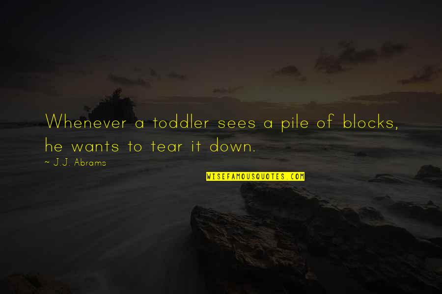 Whenever I'm Down Quotes By J.J. Abrams: Whenever a toddler sees a pile of blocks,