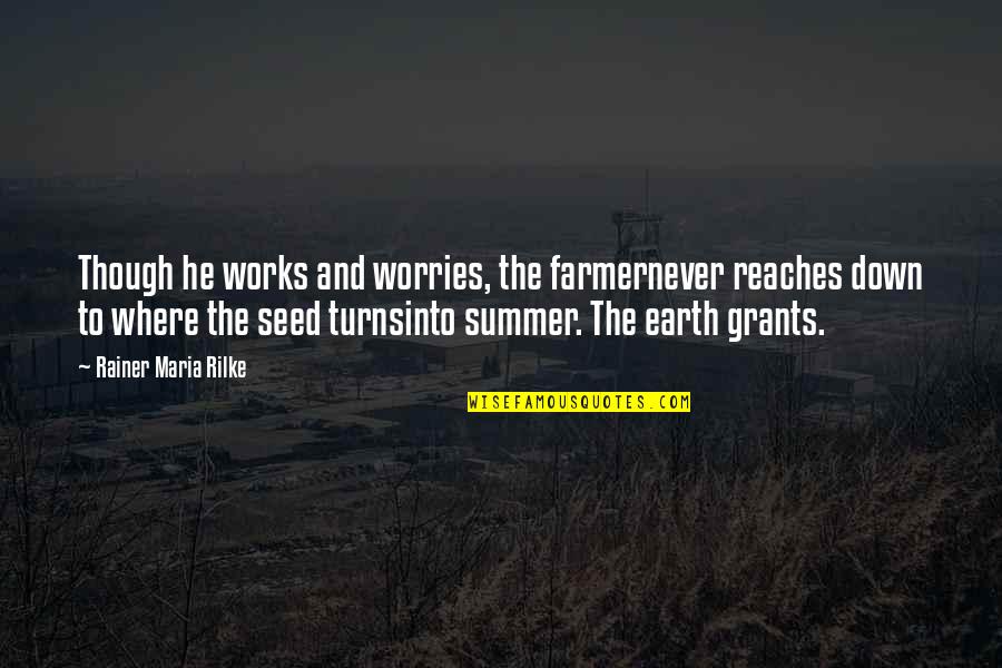 Where Is Summer Quotes By Rainer Maria Rilke: Though he works and worries, the farmernever reaches