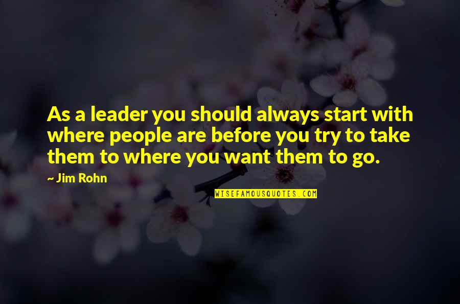 Where To Start Quotes By Jim Rohn: As a leader you should always start with