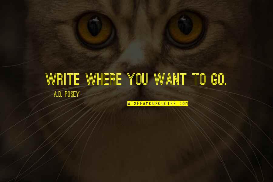 Where To Write Quotes By A.D. Posey: Write where you want to go.