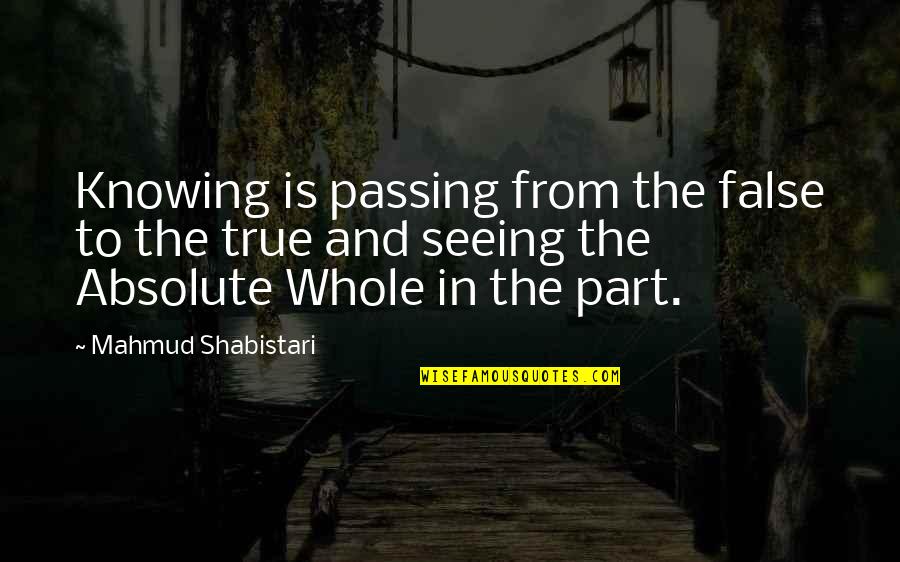 Where Your Feet Take You Quotes By Mahmud Shabistari: Knowing is passing from the false to the