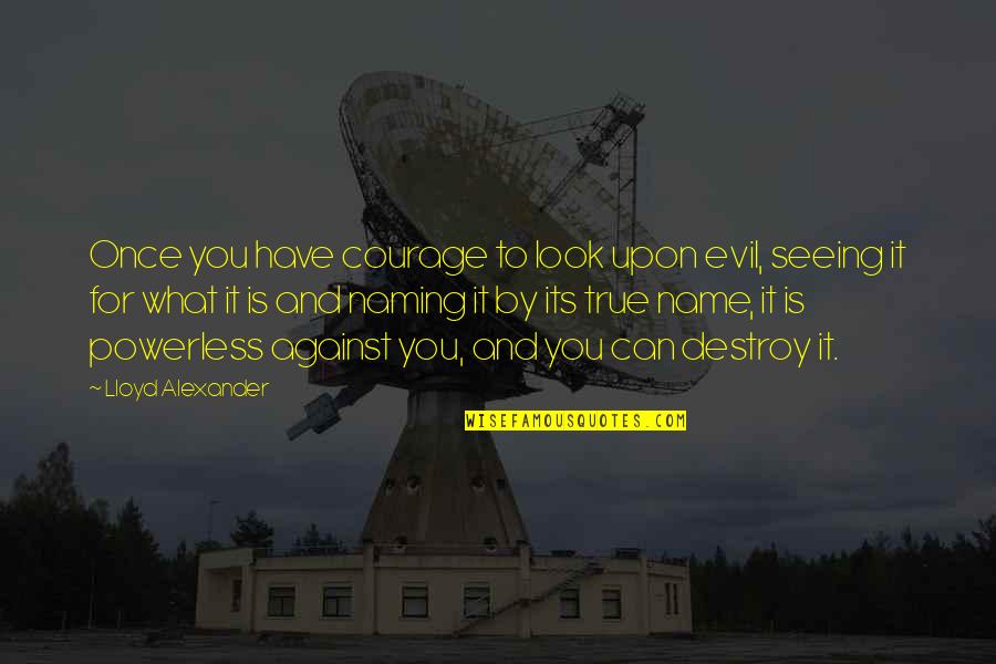 While You're Pushing Her Away Quotes By Lloyd Alexander: Once you have courage to look upon evil,