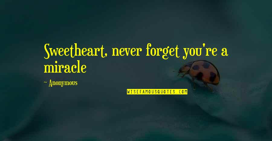 Whirld Fudge Quotes By Anonymous: Sweetheart, never forget you're a miracle Whirld Fudge Quotes By Anonymous: Sweetheart, never forget you're a miracle