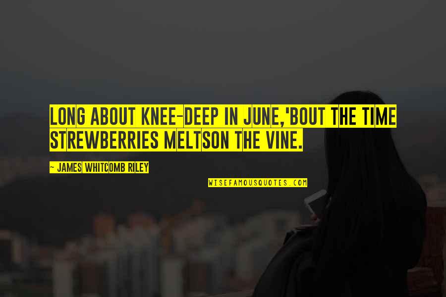 Whitcomb Riley Quotes By James Whitcomb Riley: Long about knee-deep in June,'Bout the time strewberries Whitcomb Riley Quotes By James Whitcomb Riley: Long about knee-deep in June,'Bout the time strewberries