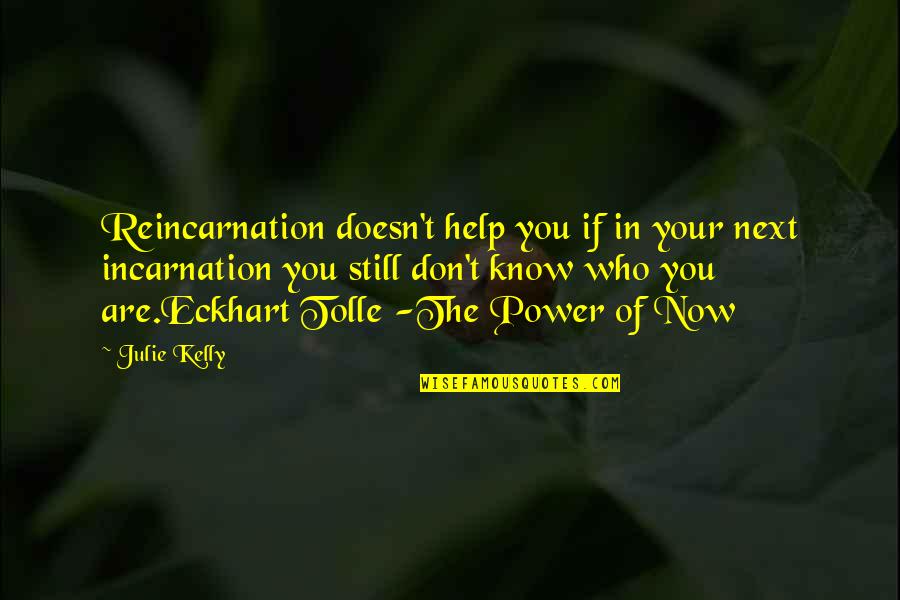 Who Are You Now Quotes By Julie Kelly: Reincarnation doesn't help you if in your next Who Are You Now Quotes By Julie Kelly: Reincarnation doesn't help you if in your next