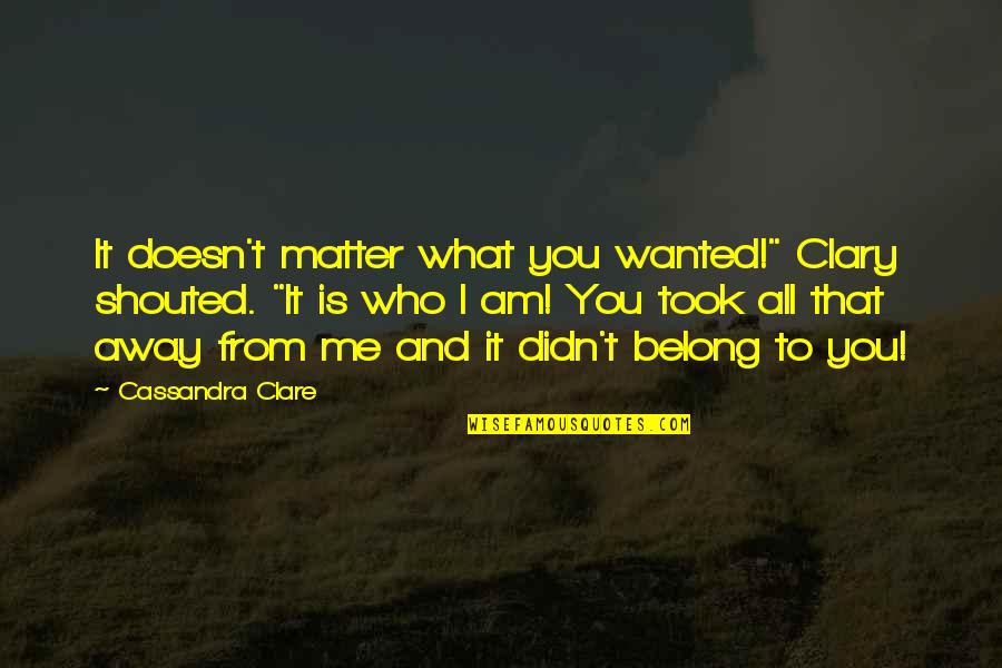 Who I Am To You Quotes By Cassandra Clare: It doesn't matter what you wanted!" Clary shouted. Who I Am To You Quotes By Cassandra Clare: It doesn't matter what you wanted!" Clary shouted.