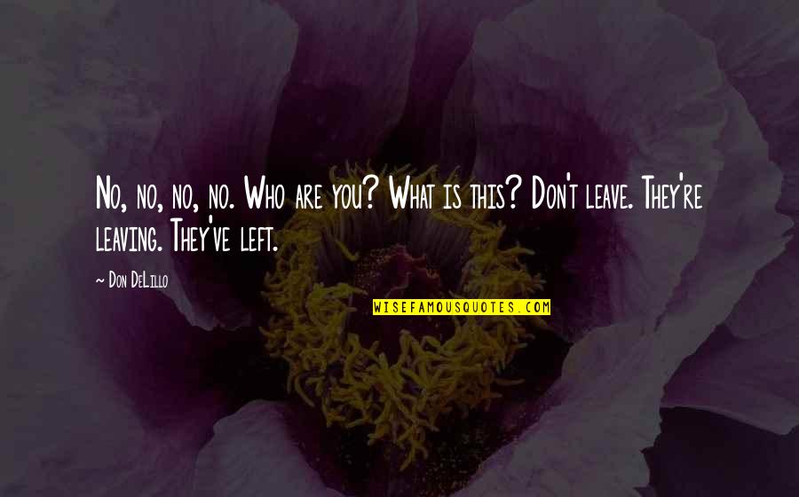 Who Left You Quotes By Don DeLillo: No, no, no, no. Who are you? What Who Left You Quotes By Don DeLillo: No, no, no, no. Who are you? What