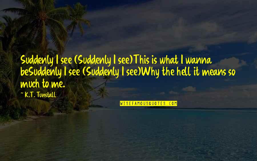 Why Are You Mean To Me Quotes By K.T. Tunstall: Suddenly I see (Suddenly I see)This is what Why Are You Mean To Me Quotes By K.T. Tunstall: Suddenly I see (Suddenly I see)This is what