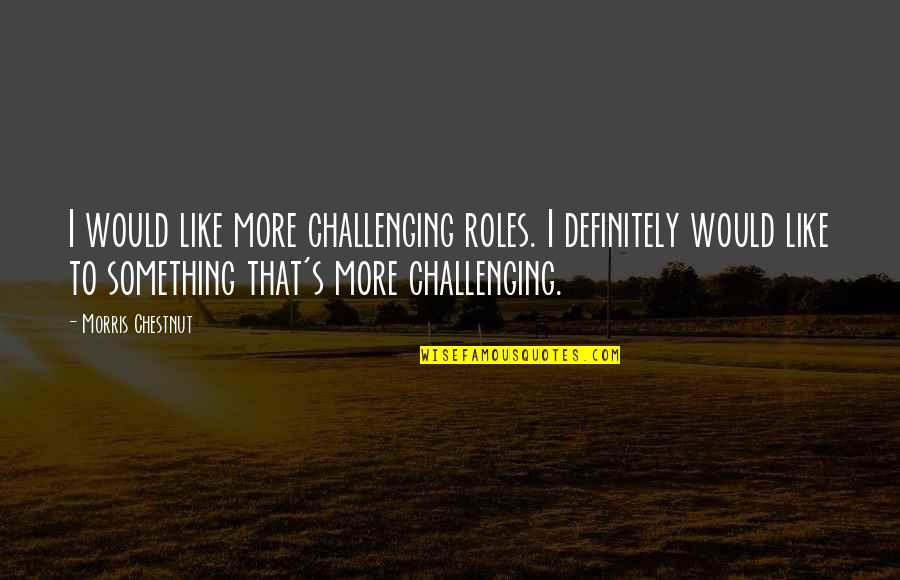 Why Sports Matter Wilfrid Sheed Quotes By Morris Chestnut: I would like more challenging roles. I definitely Why Sports Matter Wilfrid Sheed Quotes By Morris Chestnut: I would like more challenging roles. I definitely