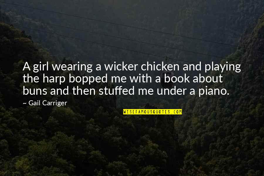 Wicker's Quotes By Gail Carriger: A girl wearing a wicker chicken and playing