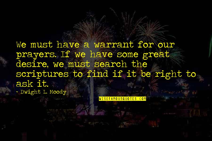 Wicket W Quotes By Dwight L. Moody: We must have a warrant for our prayers.