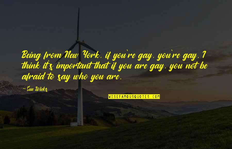 Wicks's Quotes By Sue Wicks: Being from New York, if you're gay, you're Wicks's Quotes By Sue Wicks: Being from New York, if you're gay, you're