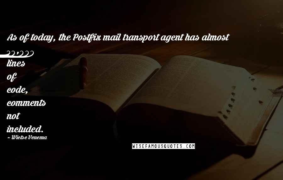 Wietse Venema quotes: As of today, the Postfix mail transport agent has almost 50,000 lines of code, comments not included.