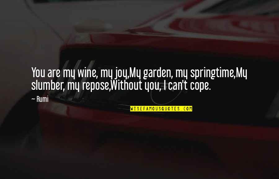 Wifeless Quotes By Rumi: You are my wine, my joy,My garden, my