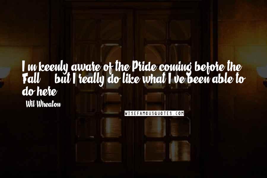 Wil Wheaton quotes: I'm keenly aware of the Pride coming before the Fall ... but I really do like what I've been able to do here.
