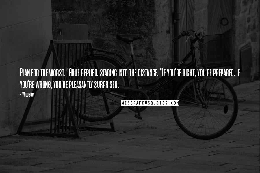 Wildbow quotes: Plan for the worst," Grue replied, staring into the distance, "If you're right, you're prepared. If you're wrong, you're pleasantly surprised.