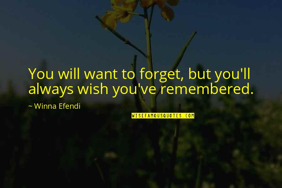 Will Forget You Quotes By Winna Efendi: You will want to forget, but you'll always