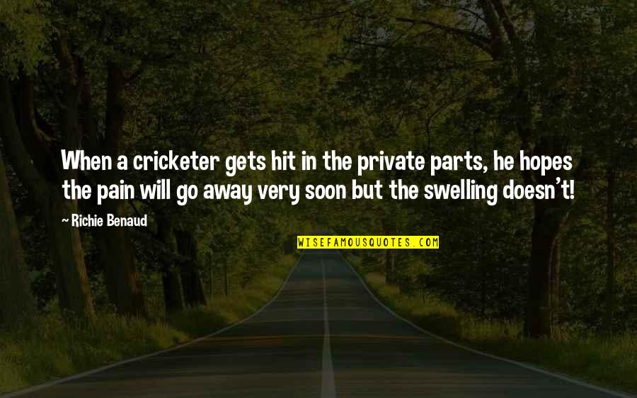 Will Go Away Quotes By Richie Benaud: When a cricketer gets hit in the private