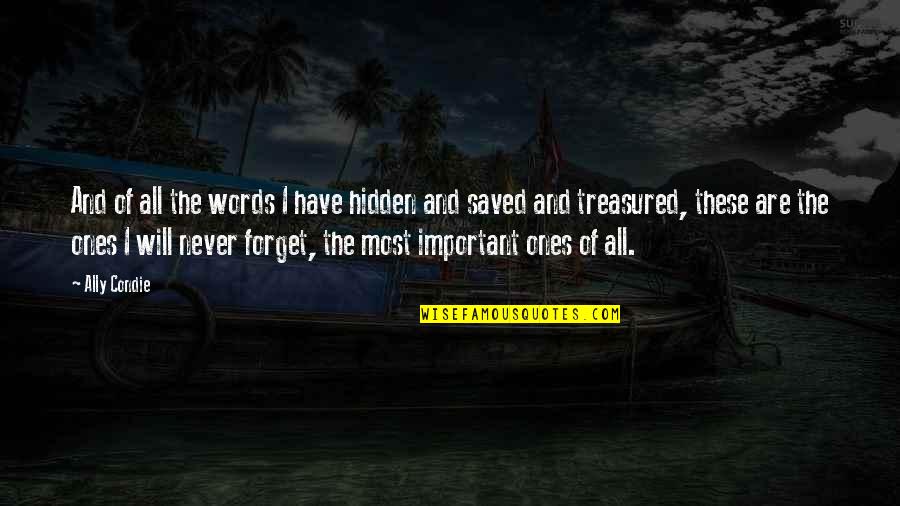 Will Never Forget Quotes By Ally Condie: And of all the words I have hidden