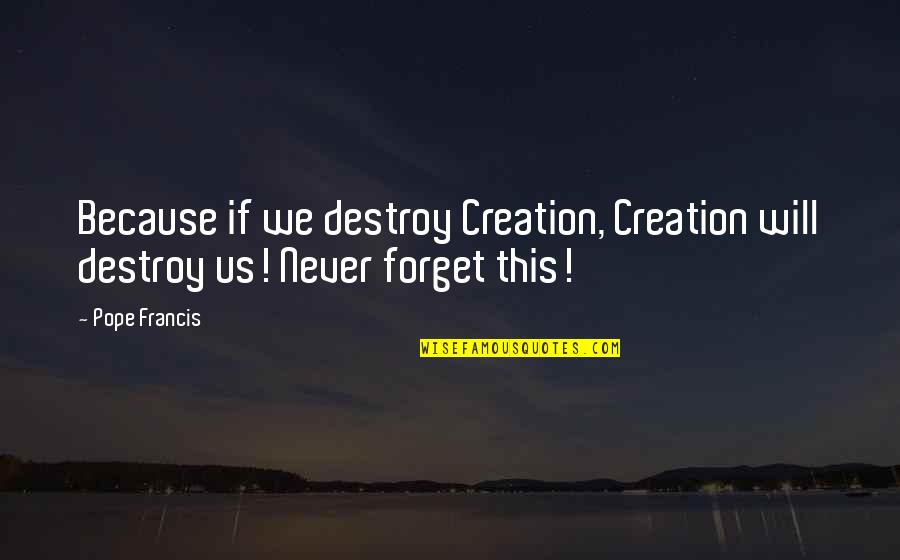 Will Never Forget Quotes By Pope Francis: Because if we destroy Creation, Creation will destroy