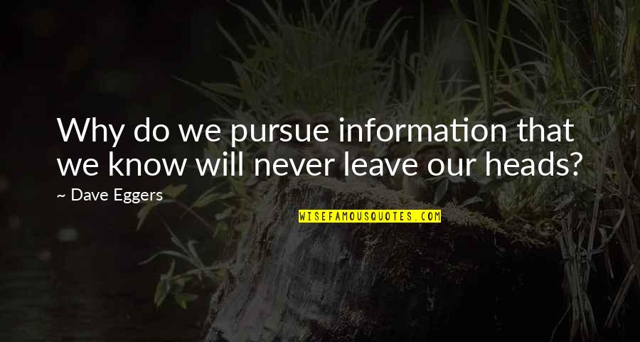 Will Never Know Quotes By Dave Eggers: Why do we pursue information that we know