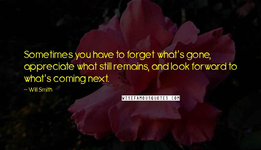 Will Smith quotes: Sometimes you have to forget what's gone, appreciate what still remains, and look forward to what's coming next. Will Smith quotes: Sometimes you have to forget what's gone, appreciate what still remains, and look forward to what's coming next.