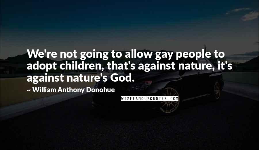William Anthony Donohue quotes: We're not going to allow gay people to adopt children, that's against nature, it's against nature's God.