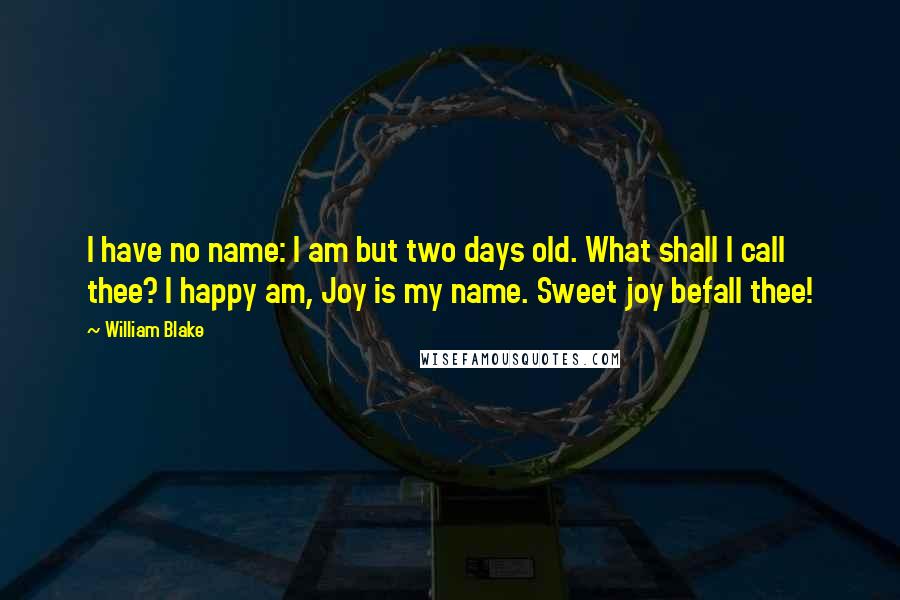 William Blake quotes: I have no name: I am but two days old. What shall I call thee? I happy am, Joy is my name. Sweet joy befall thee!