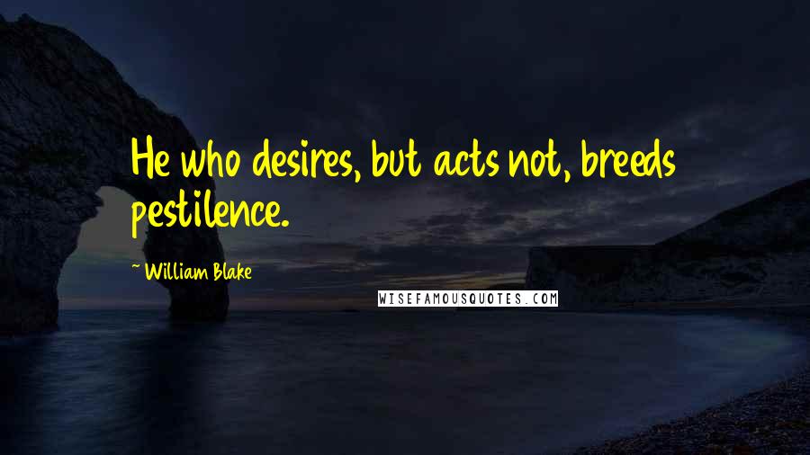William Blake quotes: He who desires, but acts not, breeds pestilence.