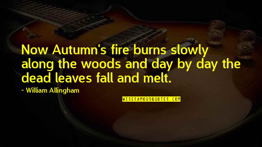 William Burns Quotes By William Allingham: Now Autumn's fire burns slowly along the woods William Burns Quotes By William Allingham: Now Autumn's fire burns slowly along the woods