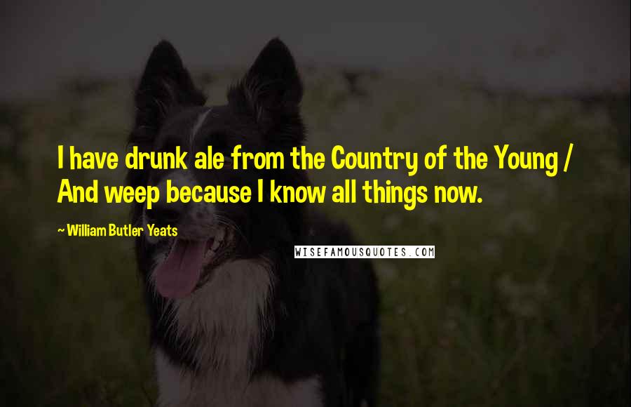 William Butler Yeats quotes: I have drunk ale from the Country of the Young / And weep because I know all things now.