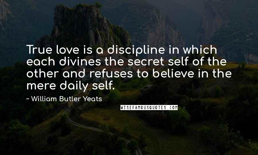 William Butler Yeats quotes: True love is a discipline in which each divines the secret self of the other and refuses to believe in the mere daily self.