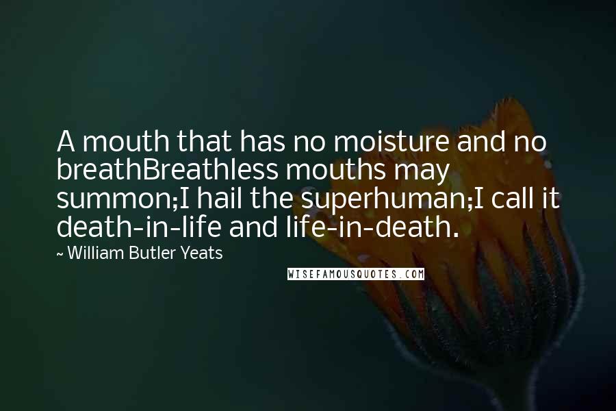 William Butler Yeats quotes: A mouth that has no moisture and no breathBreathless mouths may summon;I hail the superhuman;I call it death-in-life and life-in-death.