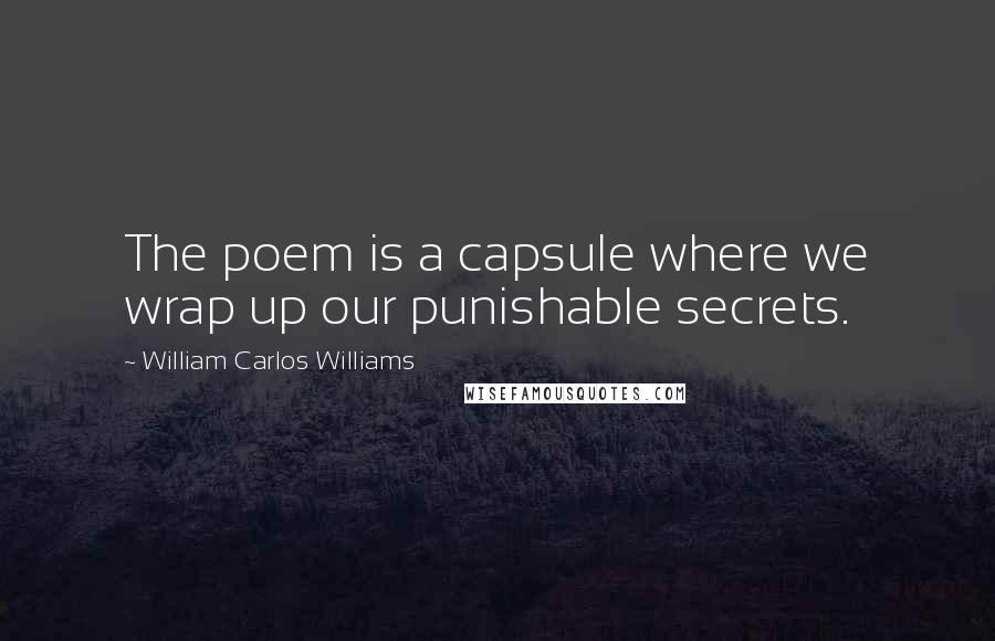 William Carlos Williams quotes: The poem is a capsule where we wrap up our punishable secrets.