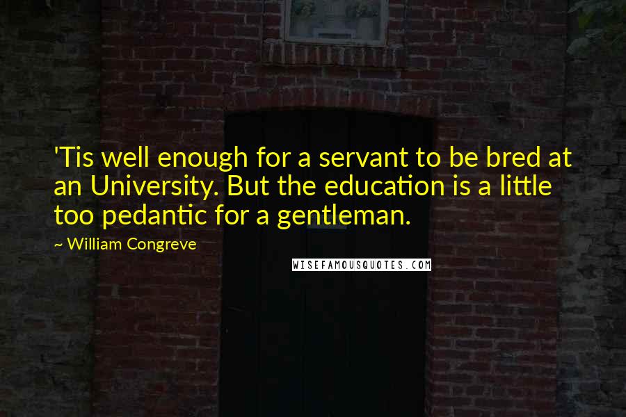 William Congreve quotes: 'Tis well enough for a servant to be bred at an University. But the education is a little too pedantic for a gentleman.