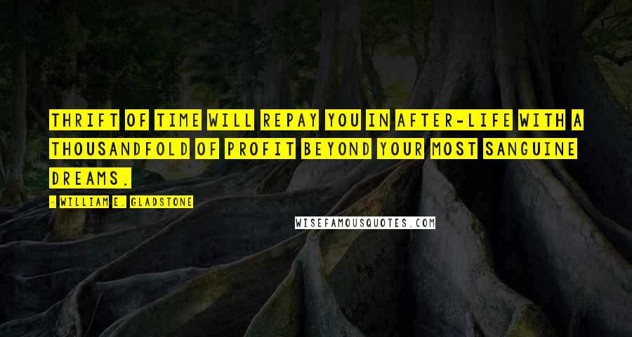 William E. Gladstone quotes: Thrift of time will repay you in after-life with a thousandfold of profit beyond your most sanguine dreams.