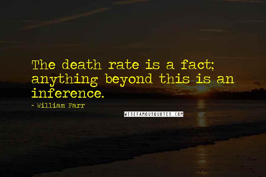 William Farr quotes: The death rate is a fact; anything beyond this is an inference. William Farr quotes: The death rate is a fact; anything beyond this is an inference.