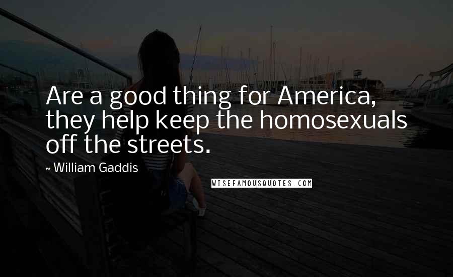 William Gaddis quotes: Are a good thing for America, they help keep the homosexuals off the streets.