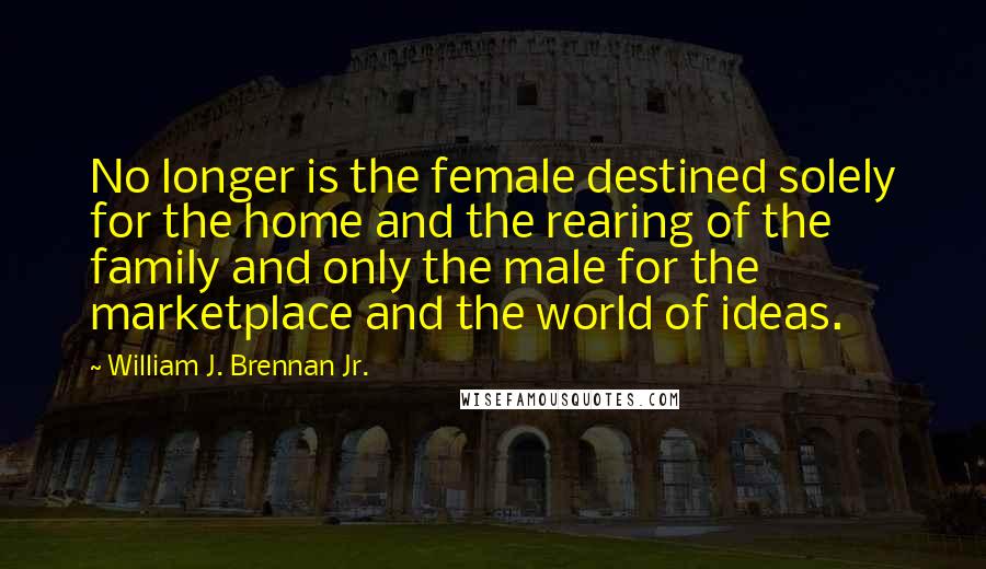 William J. Brennan Jr. quotes: No longer is the female destined solely for the home and the rearing of the family and only the male for the marketplace and the world of ideas. William J. Brennan Jr. quotes: No longer is the female destined solely for the home and the rearing of the family and only the male for the marketplace and the world of ideas.